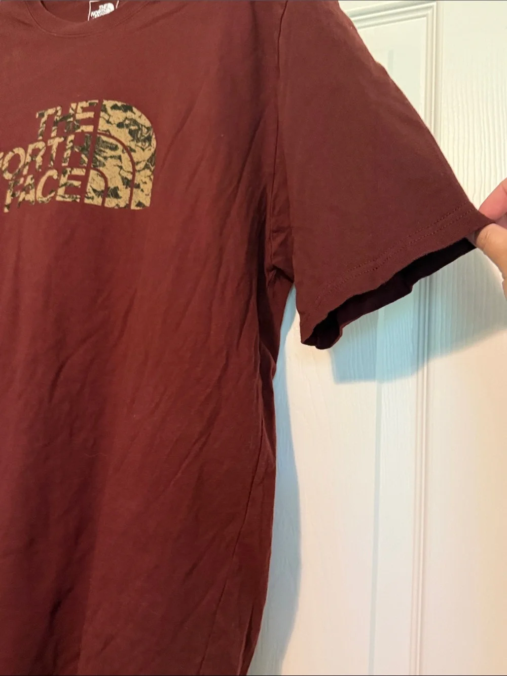 The North Face Men's Short Sleeve Tee in Deep Maroon with Camo Logo